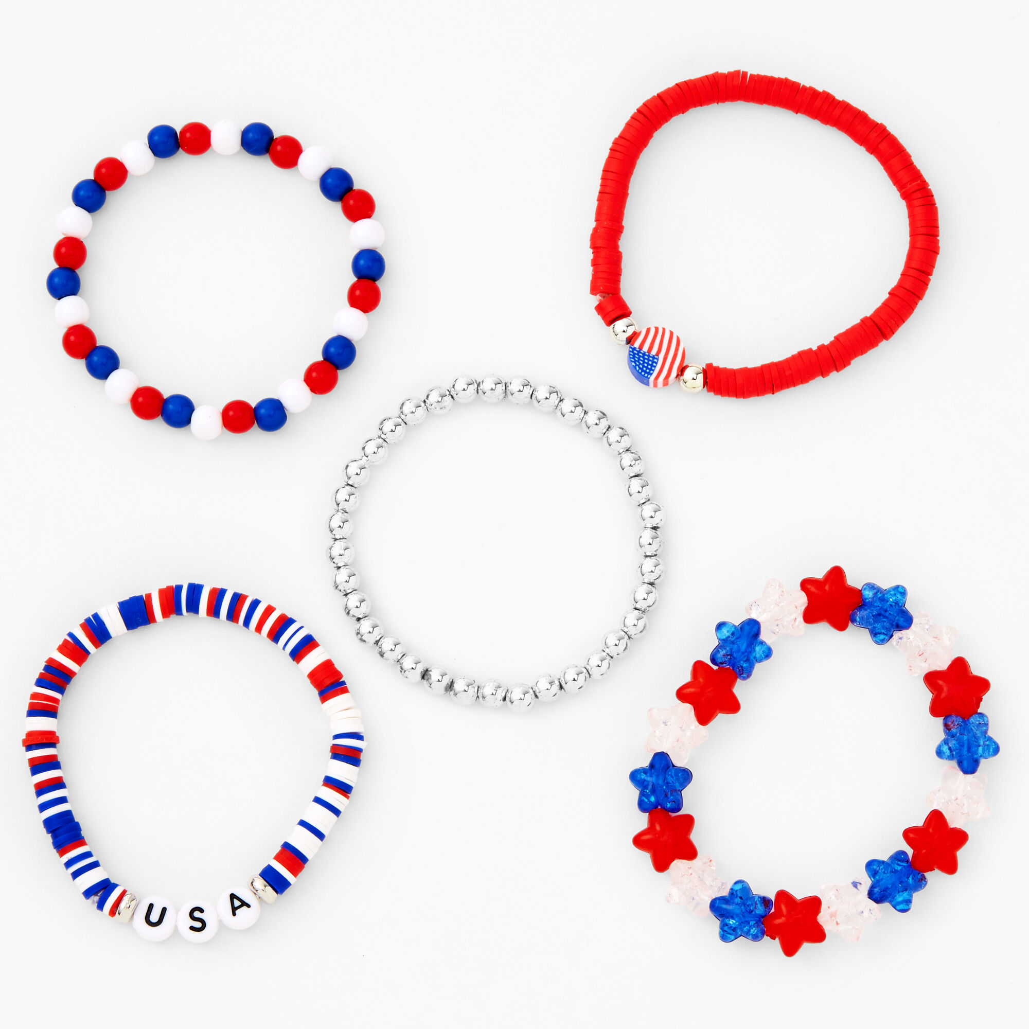 Patriotic Beaded Stretch Bracelet Set - 5 Pack,