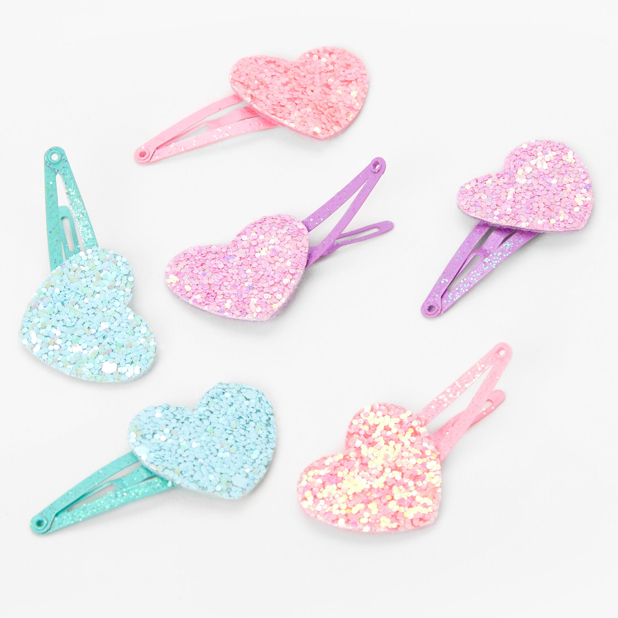Claire's Club Glitter Heart Snap Hair Clips - 6 Pack | Claire's US
