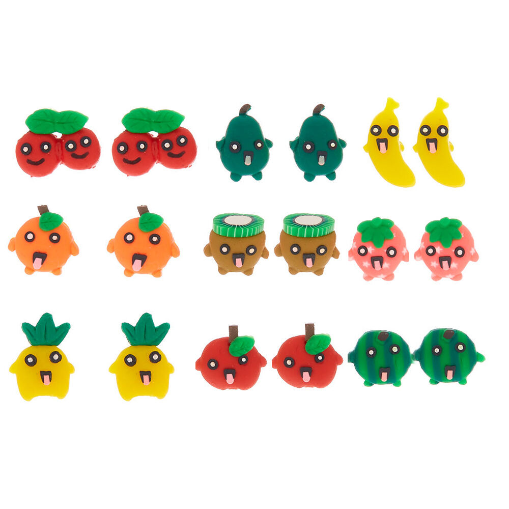 Silly Fruit Stud Earrings - 9 Pack,