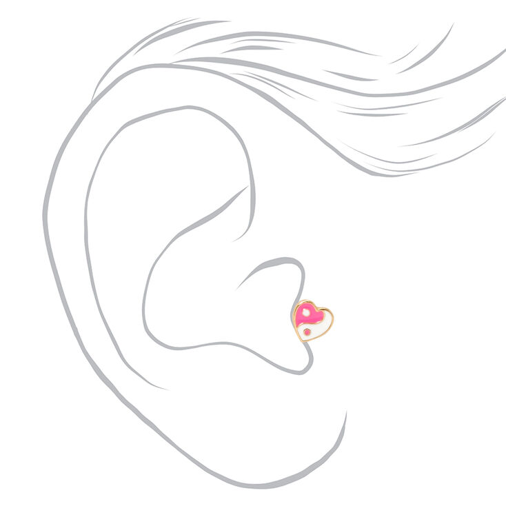 Gold 16G Pink Yin Yang Heart Tragus Earring,