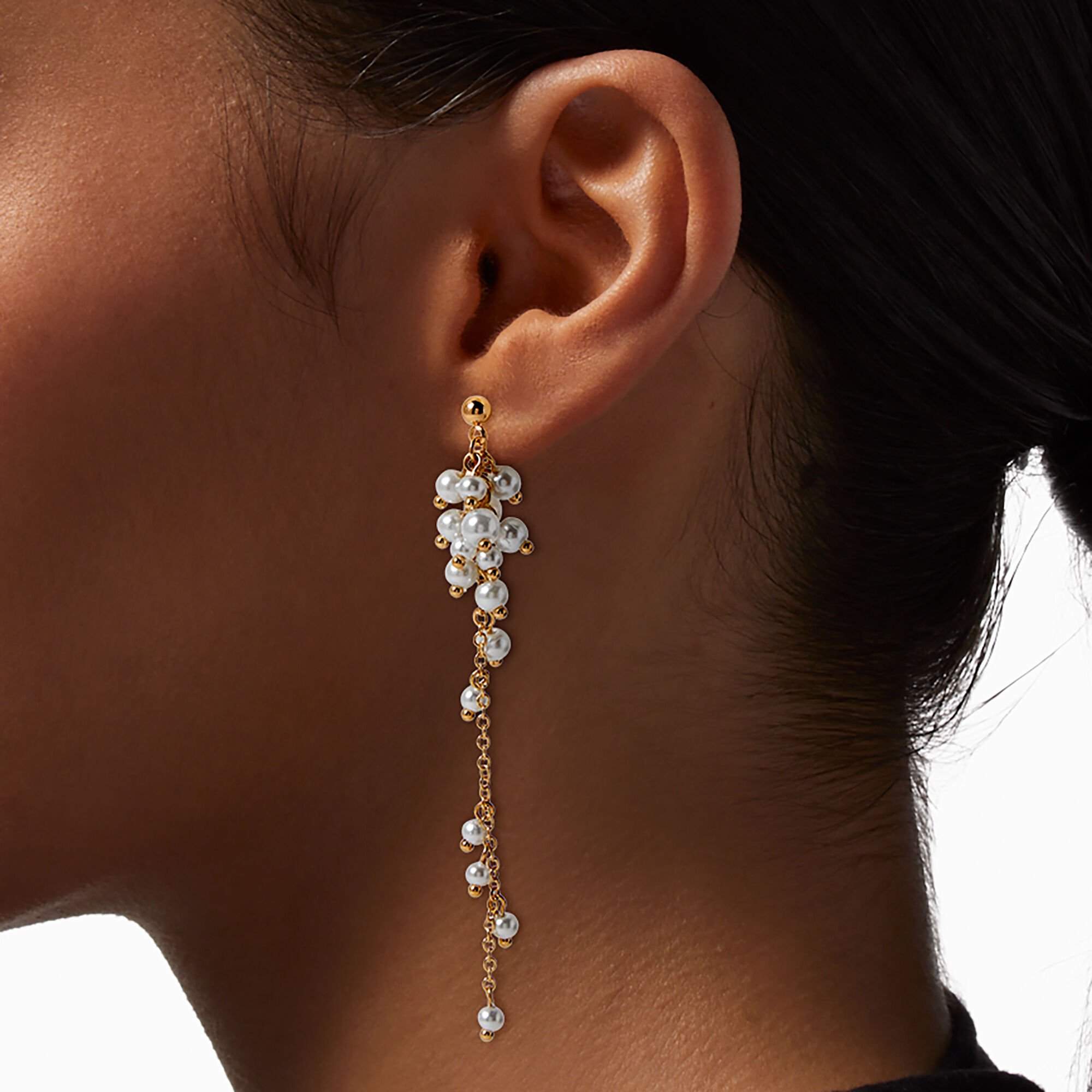 Gold-tone Pearl Cluster Drop Earrings,