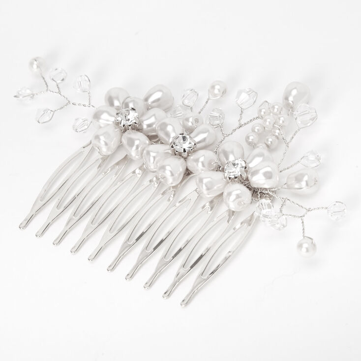 Claire's Peigne à trois fleurs et perles d'imitation - Blanc