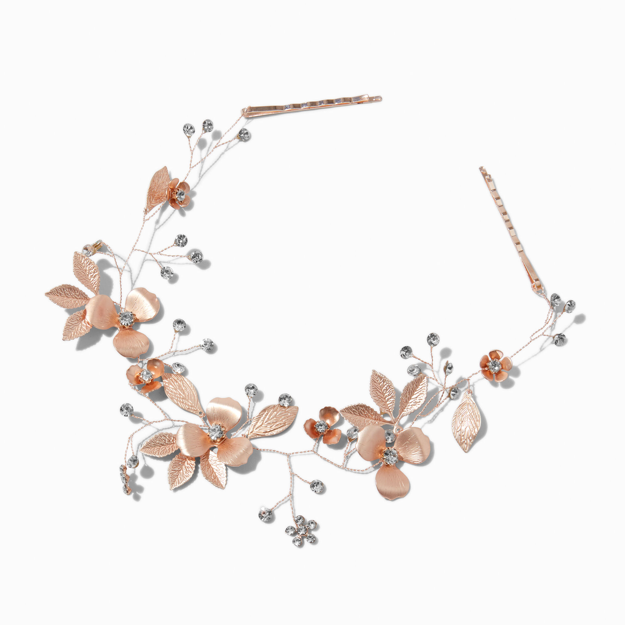 Ornement pour cheveux floral strass couleur doré rose,