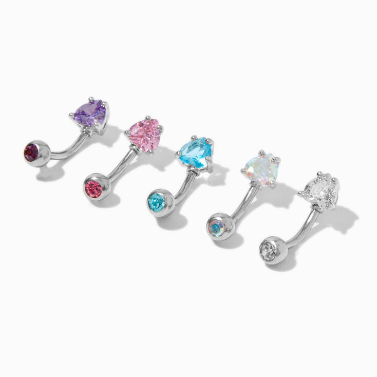 Pastel Heart Stone 14G Belly Rings  - 5 pack,