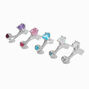 Stainless Steel Cubic Zirconia Pastel Heart 14G Belly Bars - 5 Pack,