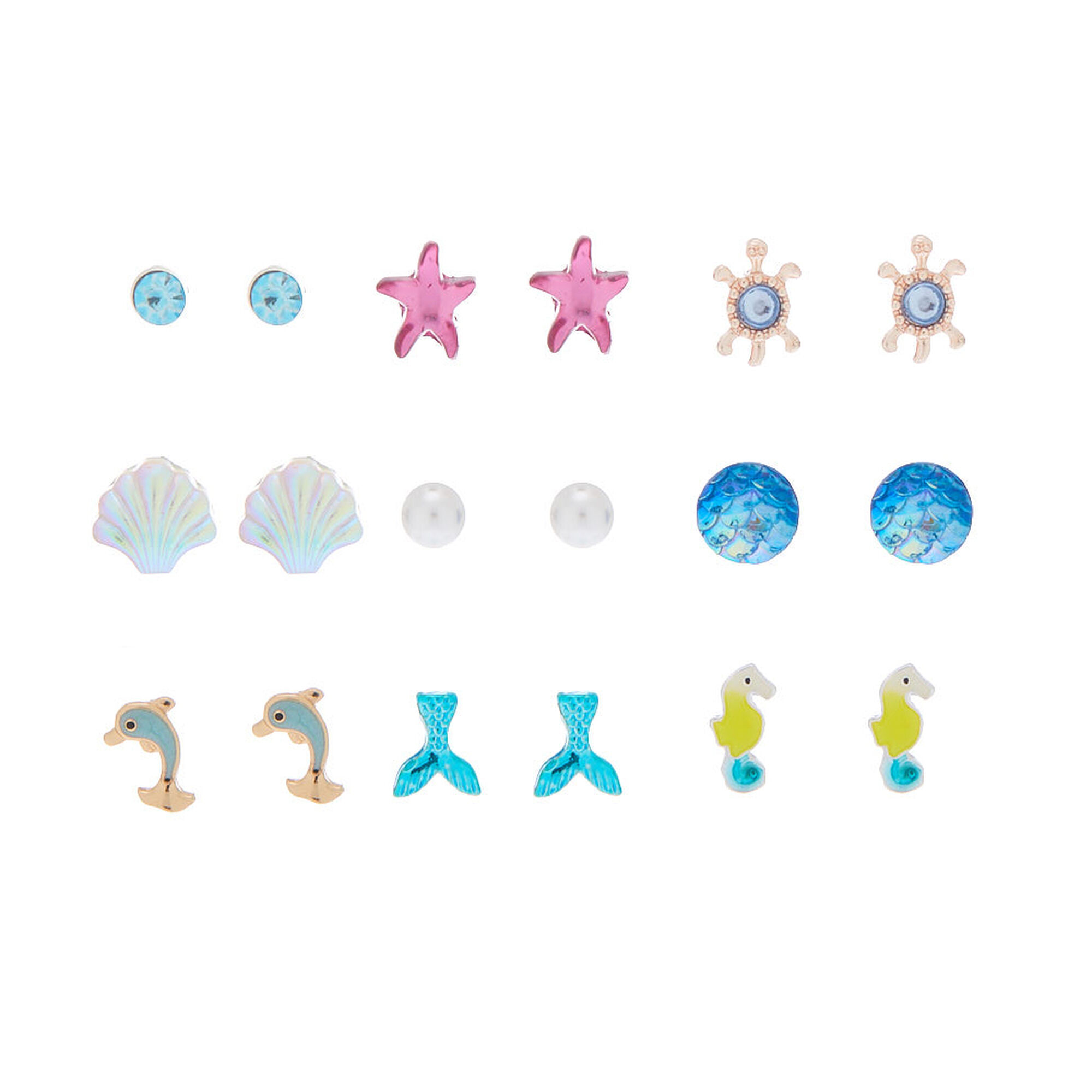 View Claires Under The Sea Stud Earrings 9 Pack Silver information