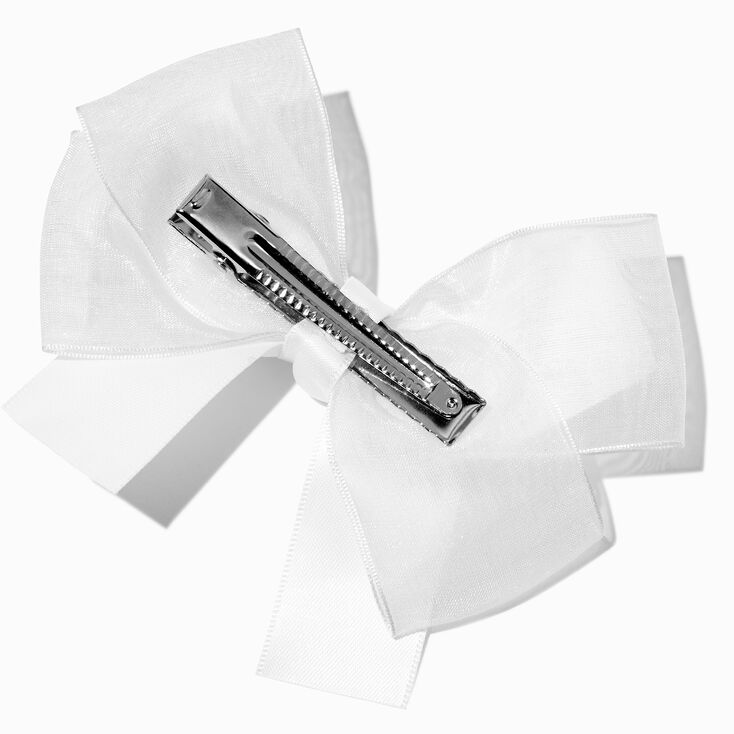 Claire&#39;s Club White Satin Chiffon Bow Hair Clip,