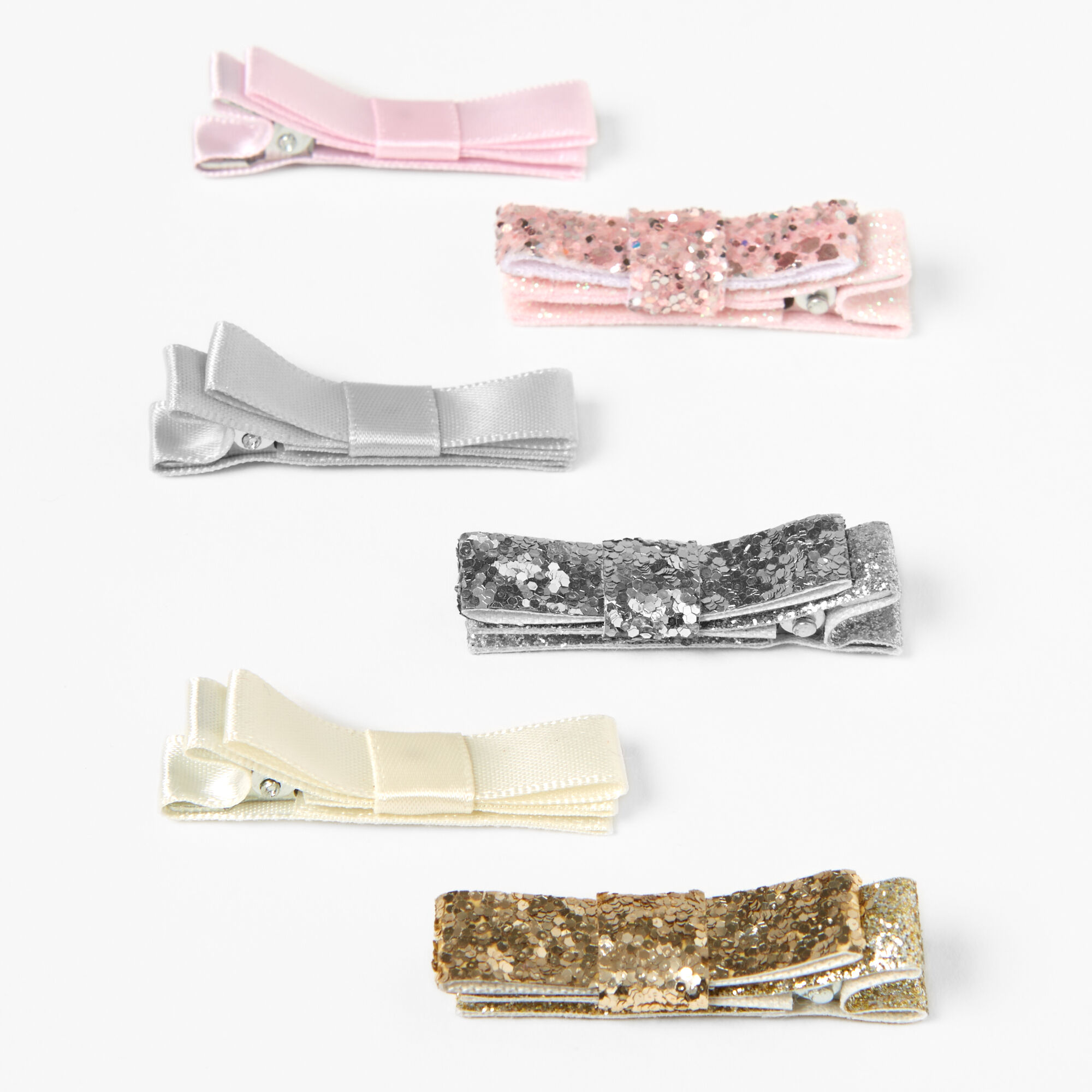 View Claires Club Glitter Satin Hair Clips 6 Pack information