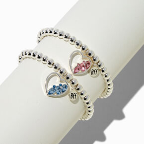 Best Friends Gem Heart Charm Beaded Stretch Bracelets - 2 Pack,