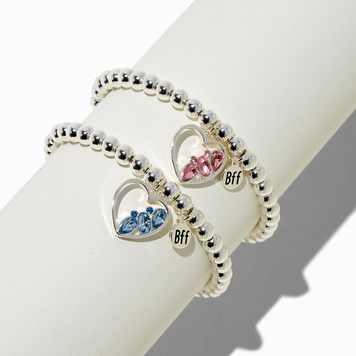 Best Friends Gem Heart Charm Beaded Stretch Bracelets - 2 Pack,