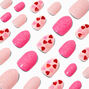 Hearts &amp; Pink Glitter Round Press On Faux Nail Set - 24 Pack,