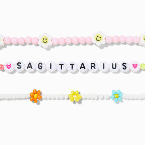 Zodiac Daisy Happy Face Beaded Stretch Bracelets - 3 Pack, Sagittarius,