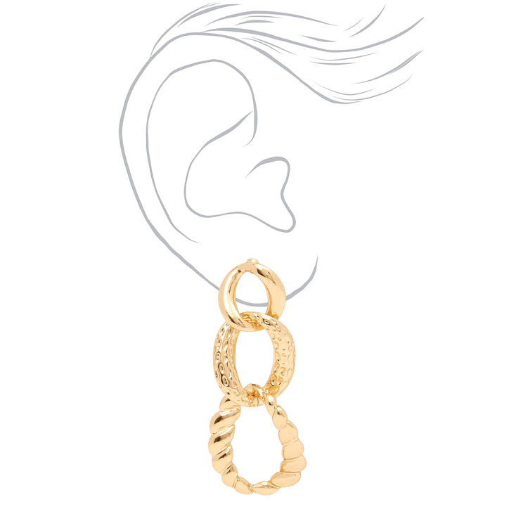 Gold 2&quot; Textured Chain Link Drop Earrings,