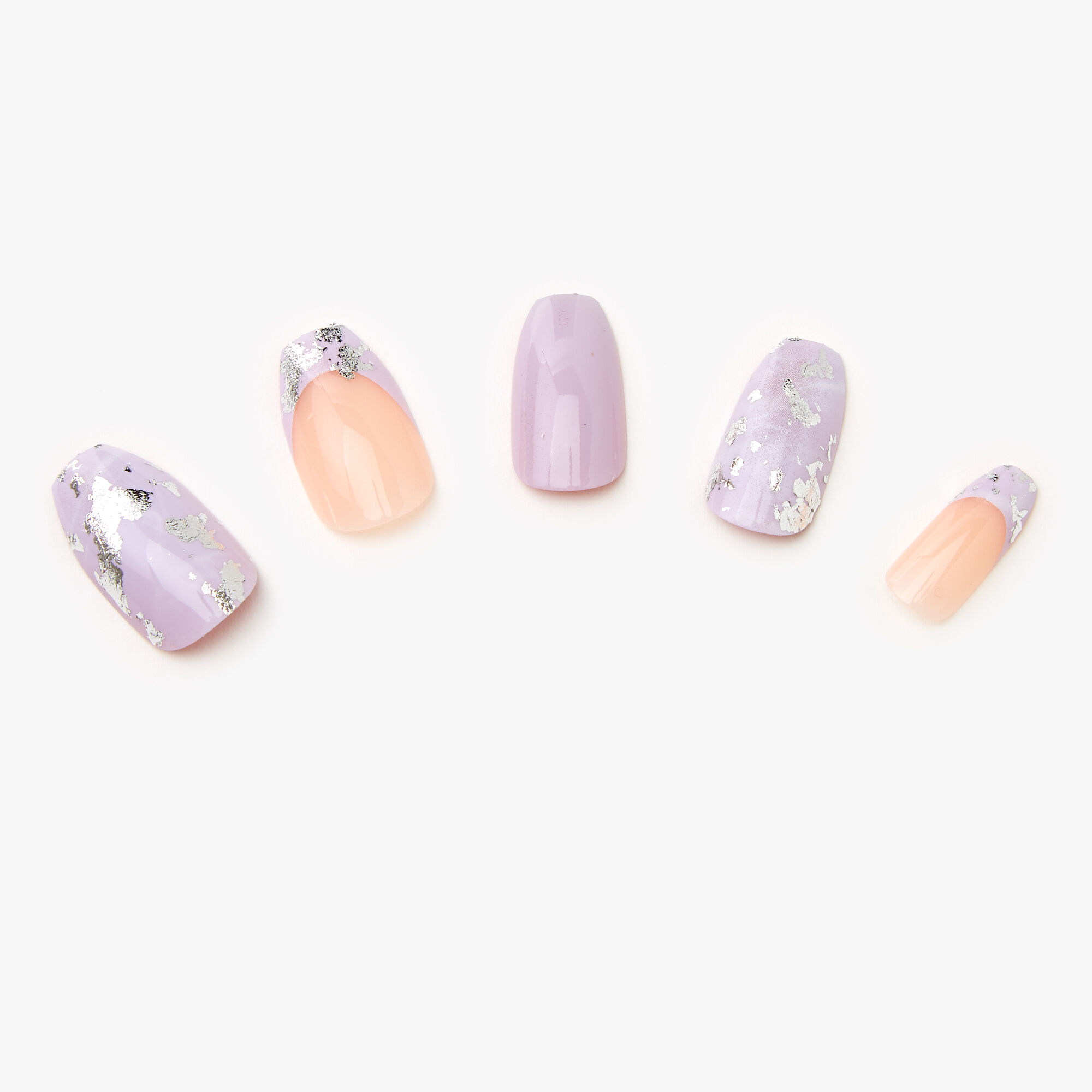 Lilac Marble Foil Coffin Faux Nail Set - 24 Pack,