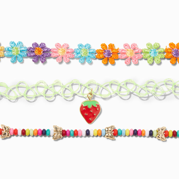 Rainbow Butterfly &amp; Daisy Choker Necklaces - 3 Pack,