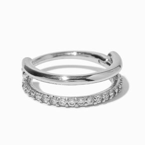 Silver-tone Stainless Steel Cubic Zirconia Double 16G Conch Hoop Earring,