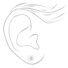 Mixed Metal Cubic Zirconia Flower Stud Earrings - 3 Pack,