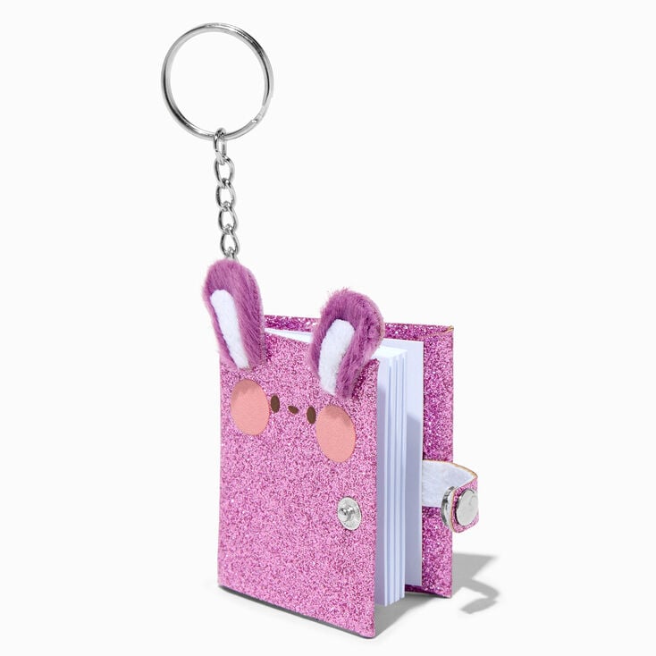 Porte-cl&eacute;s mini journal lapin rose &agrave; paillettes,