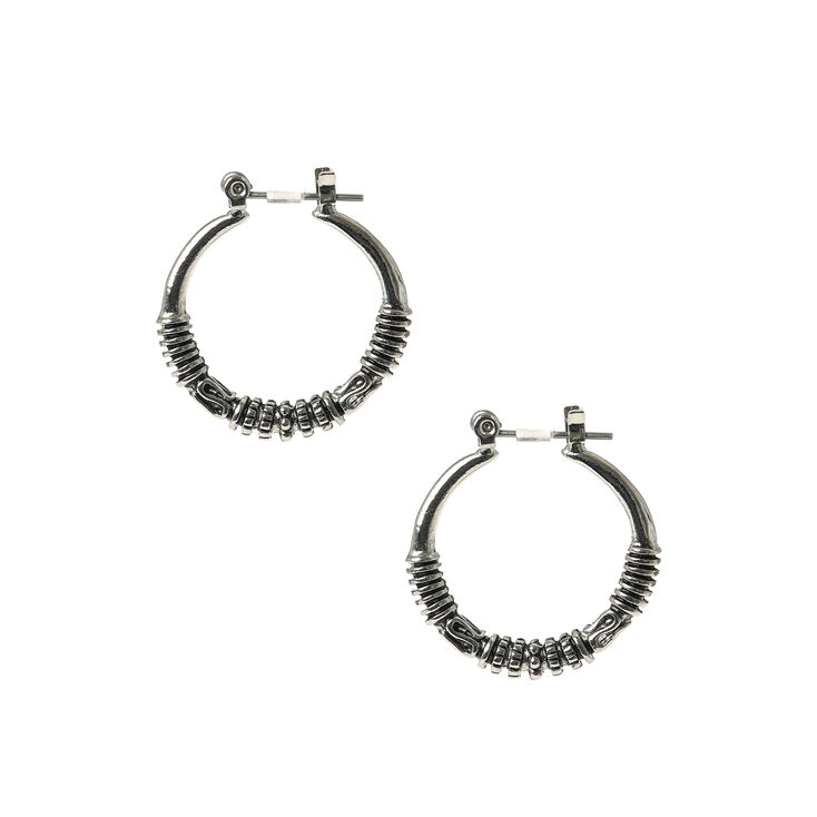 Hematite 25MM Bali Hoop Earrings,