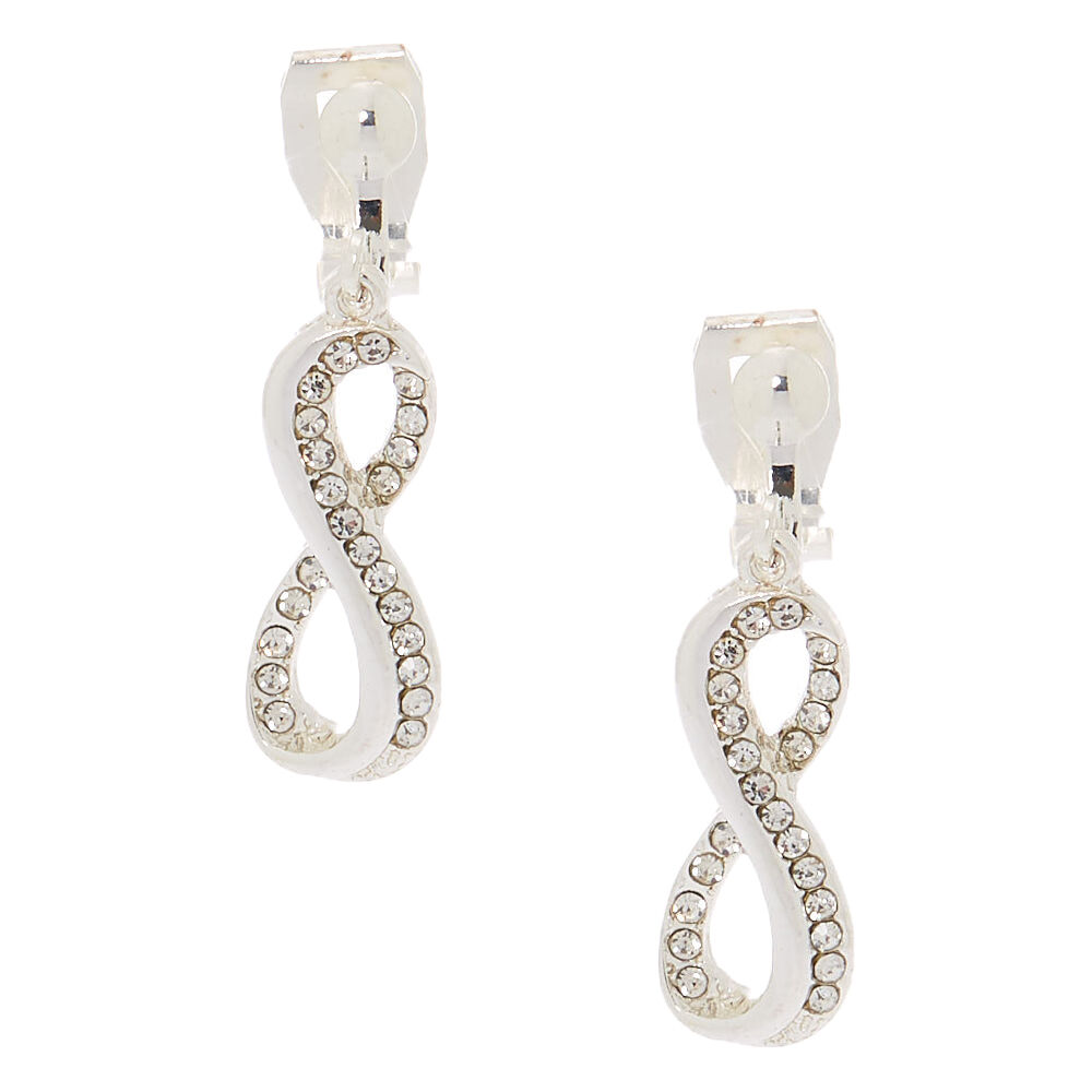 Silver 1" Infinity Clip On Drop Earrings,
