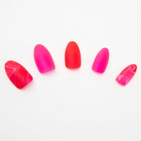 Red &amp; Pink Fire Marble Stiletto Faux Nail Set - 24 Pack,
