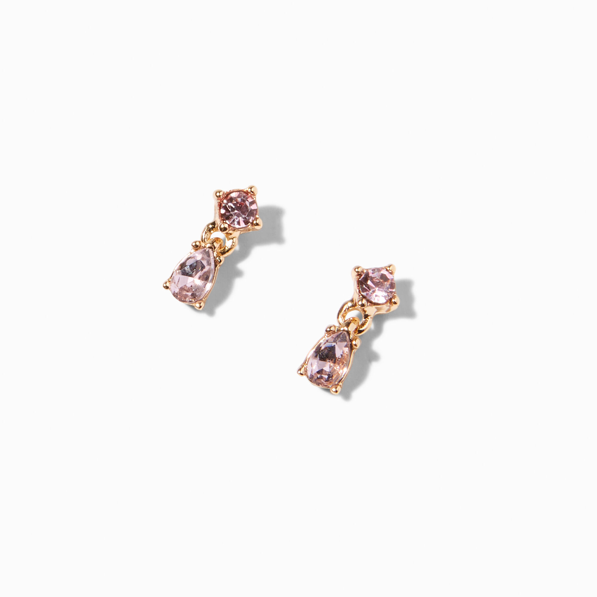 Pink Blush Crystal Square Gold Stud Earrings,