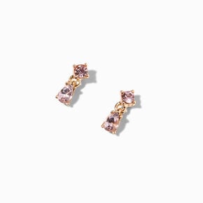 Pink Blush Crystal Square Gold-tone Stud Earrings,