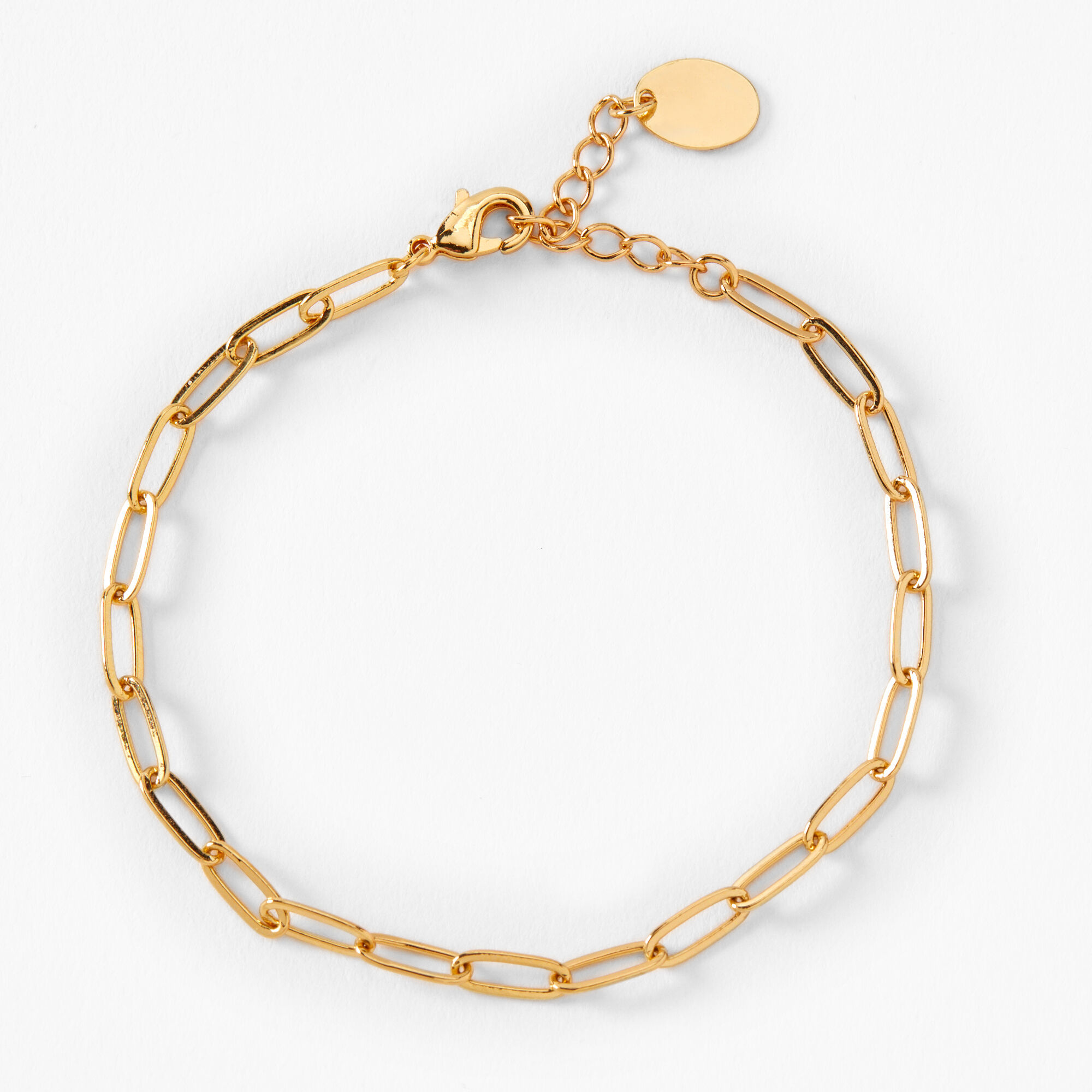View Claires 18Ct Plated Refined Chain Link Bracelet Gold information