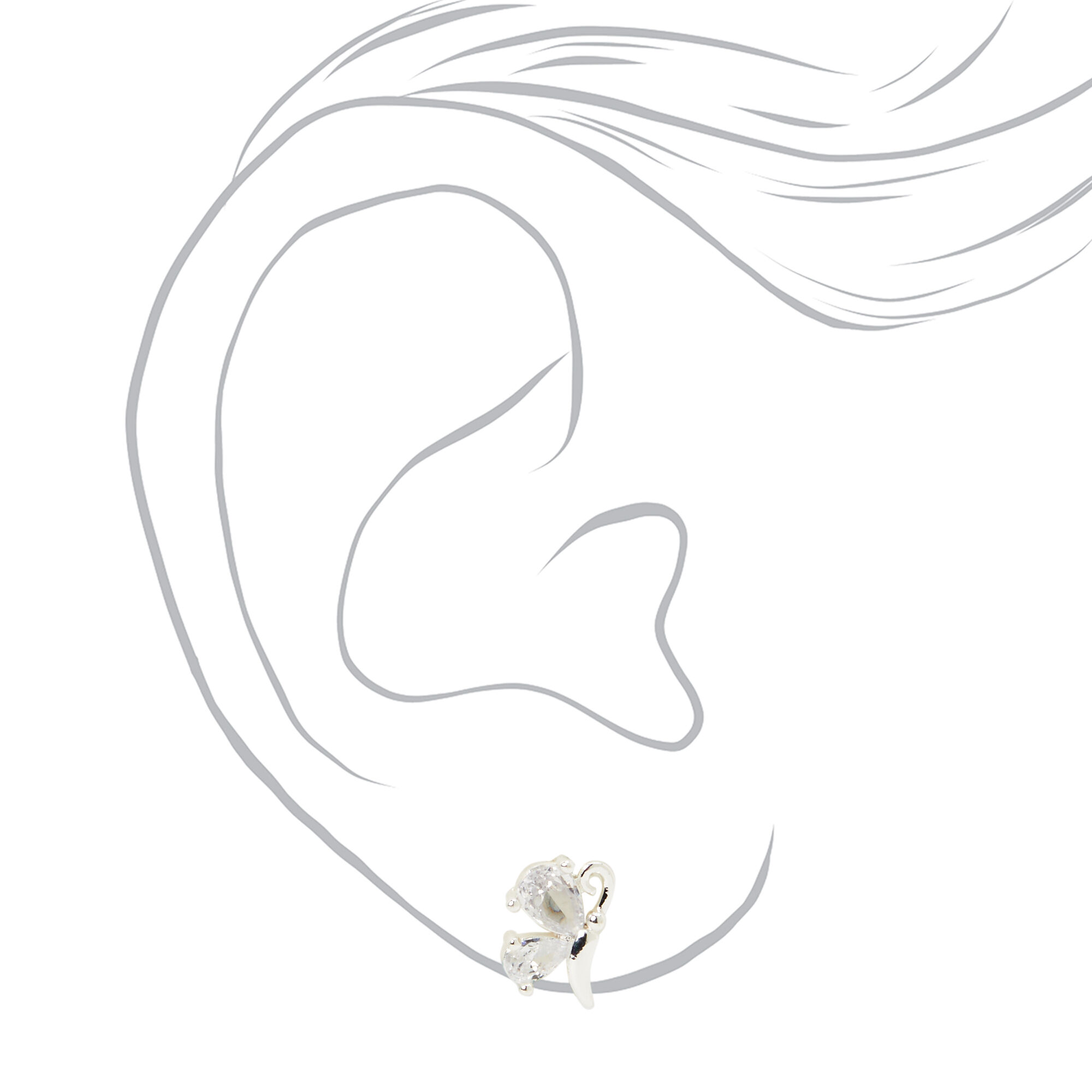 Silver Cubic Zirconia Half Butterfly Stud Earrings,