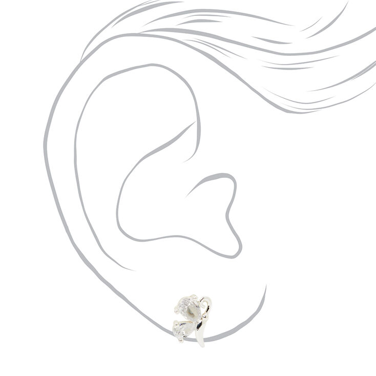 Silver Cubic Zirconia Half Butterfly Stud Earrings,