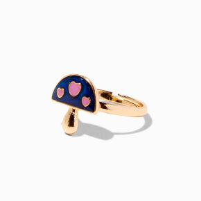 Pink Heart Gold Mushroom Mood Ring,