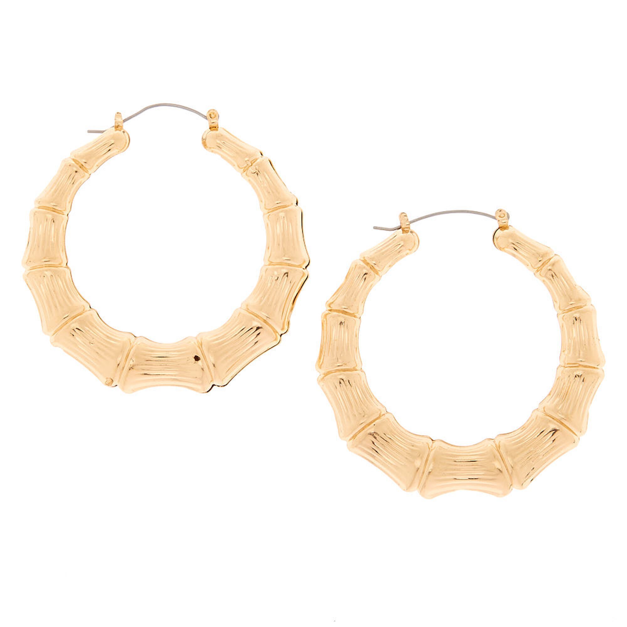 View Claires Tone 60MM Bamboo Hoop Earrings Gold information