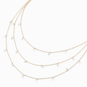 Gold-tone Cubic Zirconia Confetti Multi-Strand Necklace ,