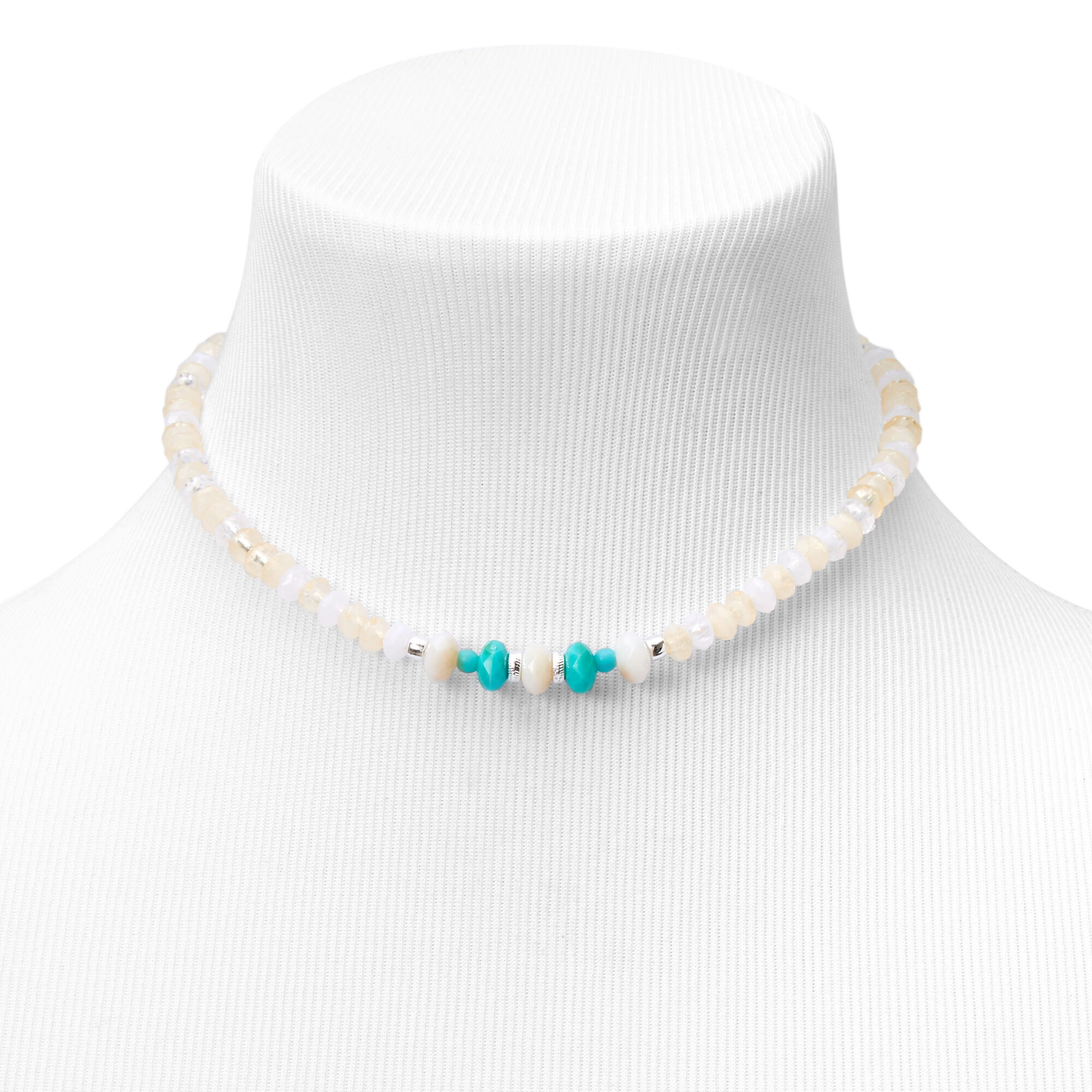 Ivory & Turquoise Beaded Choker Necklace,