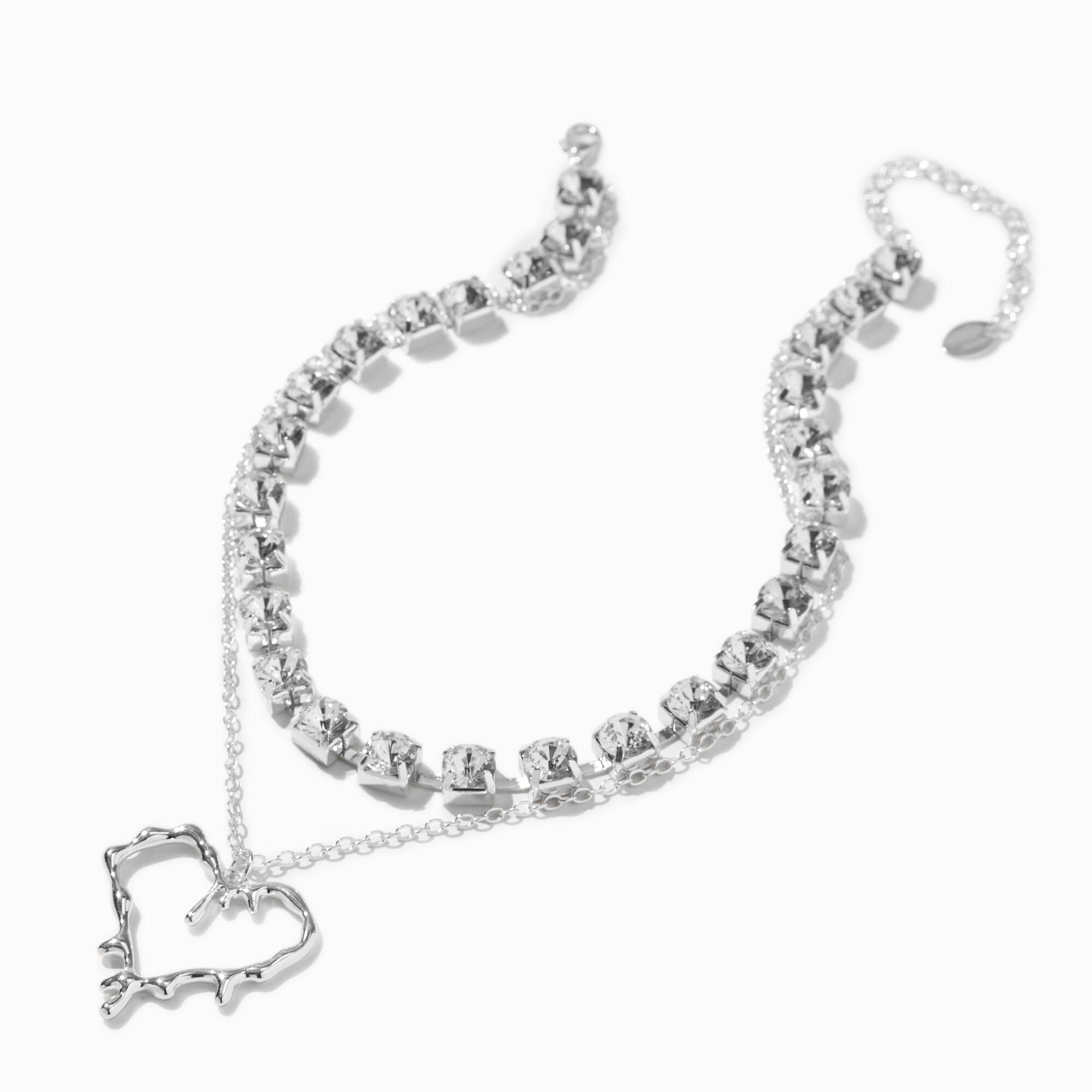 Collier multi-rangs de caractère cœur dégoulinant couleur argentée,