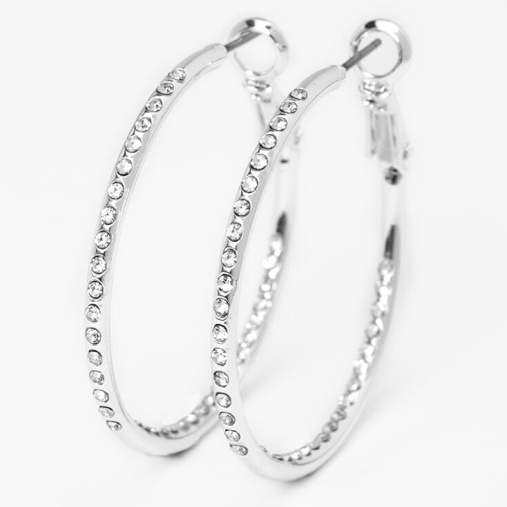 Silver 40MM Crystal Hoop Earrings,