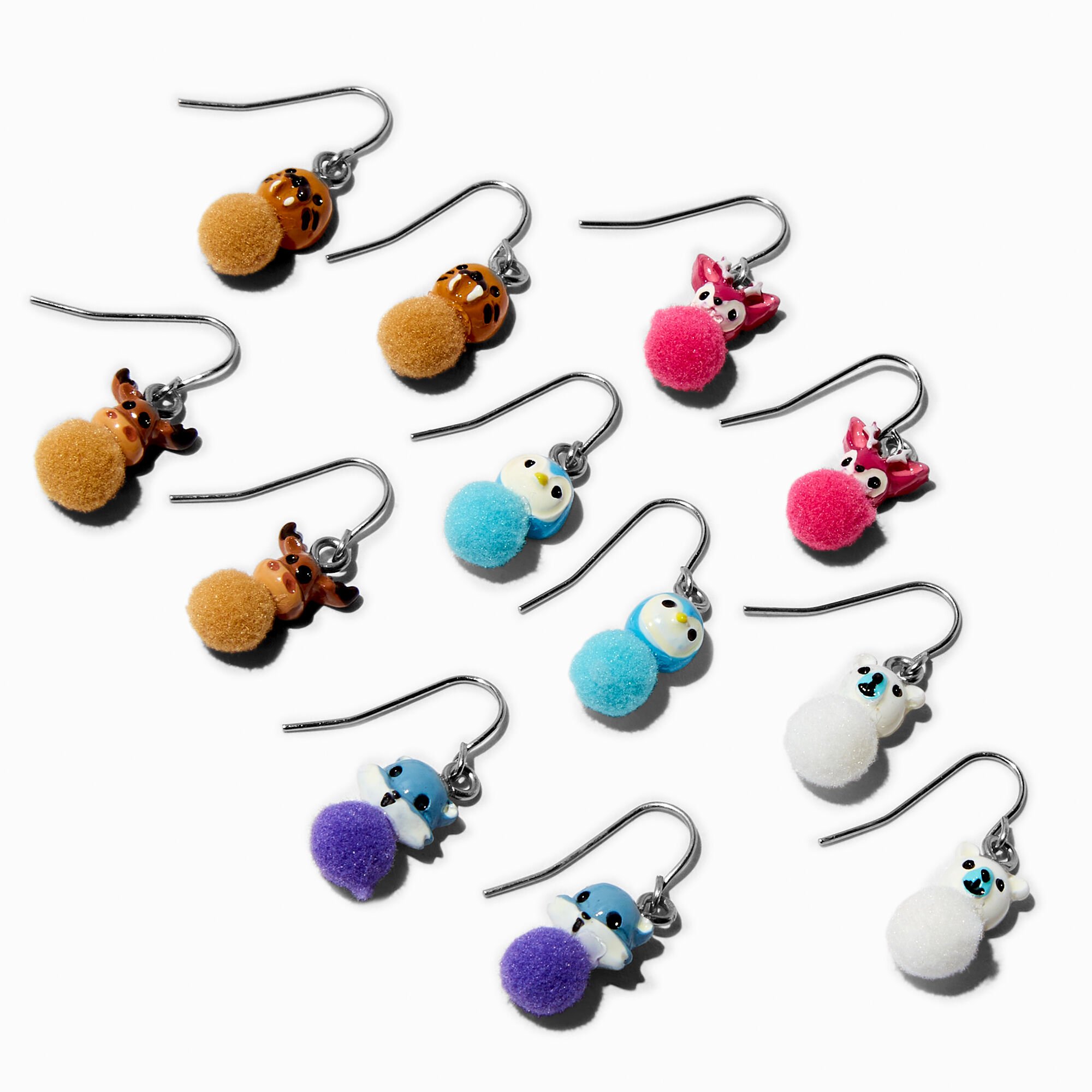 View Claires Pom Winter Animal 05 Drop Earrings 6 Pack Silver information
