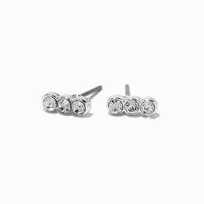 Silver-tone Triple Crystal Stud Earrings,