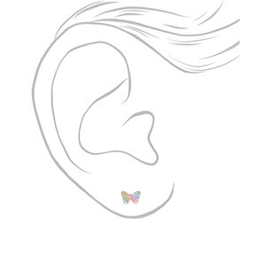 Sterling Silver Pastel Crystal Butterfly Stud Earrings,