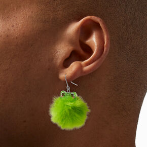 Green Frog Pom Pom 1.5&quot; Drop Earrings,