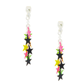 Boucles d&#39;oreilles &agrave; clip avec &eacute;toiles pendantes fluo,