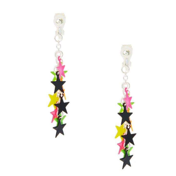 Neon Star Drop Clip On Earrings,