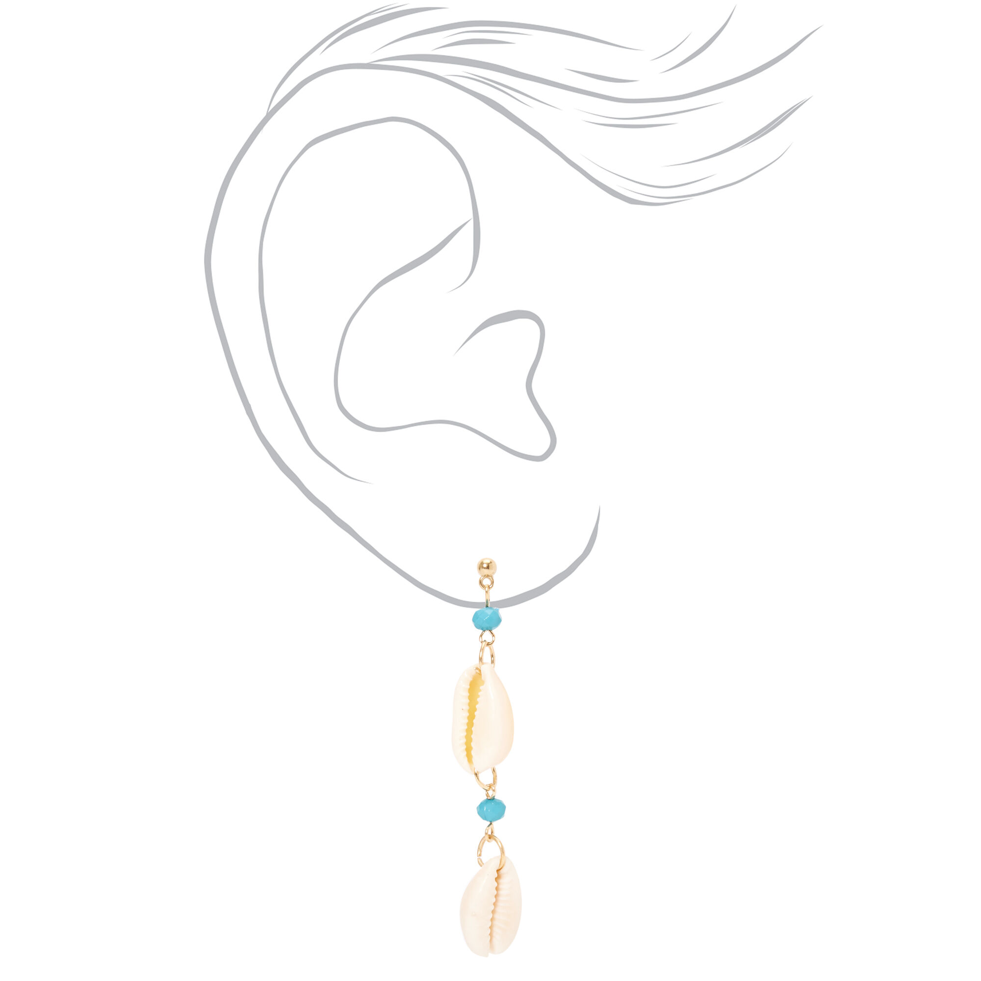 Gold 3" Cowrie Shell Linear Drop Earrings - Turquoise,