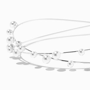 Silver Criss-Cross Pearl Two Row Headband,