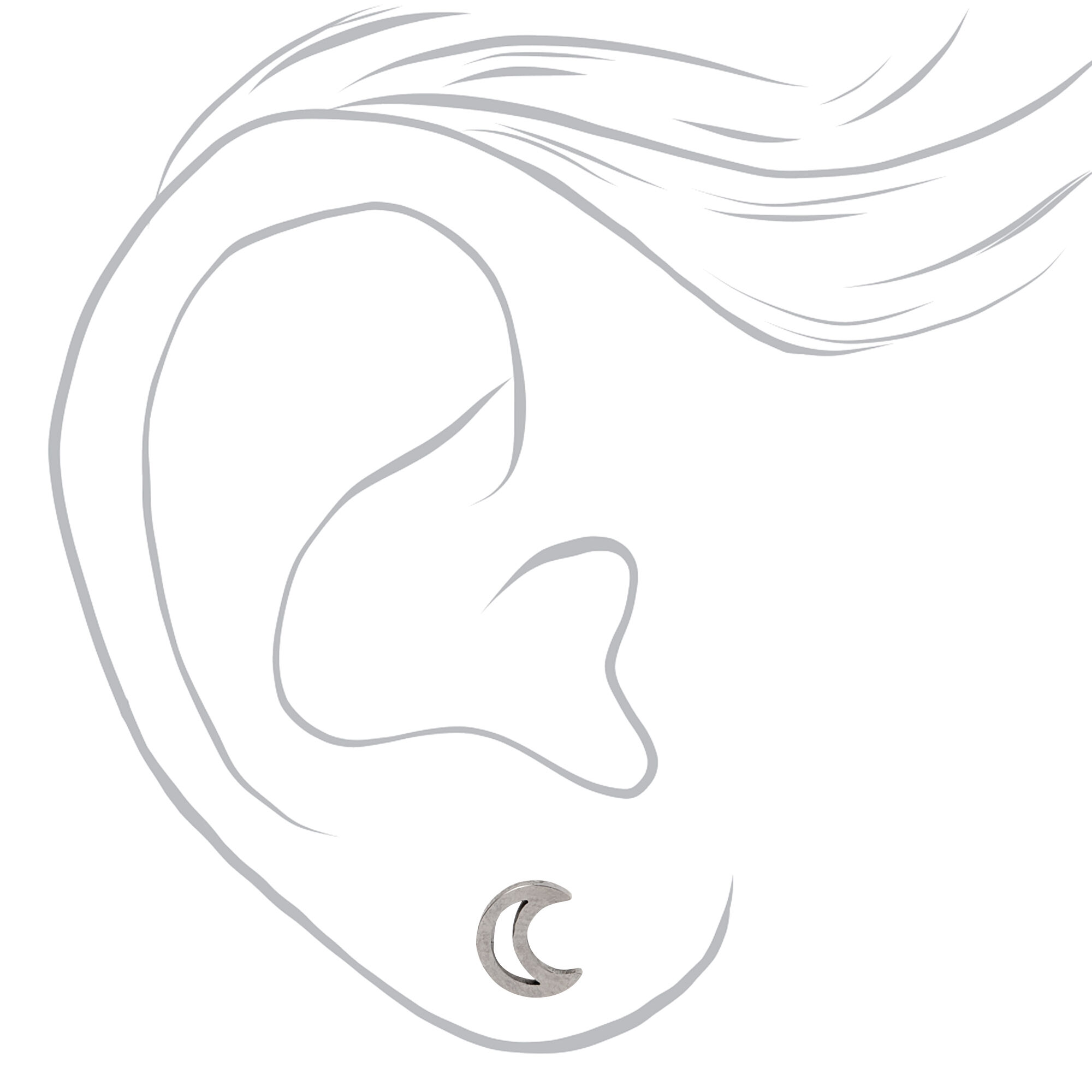 Clous d'oreilles lune ajourée en titane couleur argentée - Collection C Luxe,