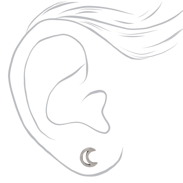 Clous d&#39;oreilles lune ajour&eacute;e en titane couleur argent&eacute;e - Collection C Luxe,