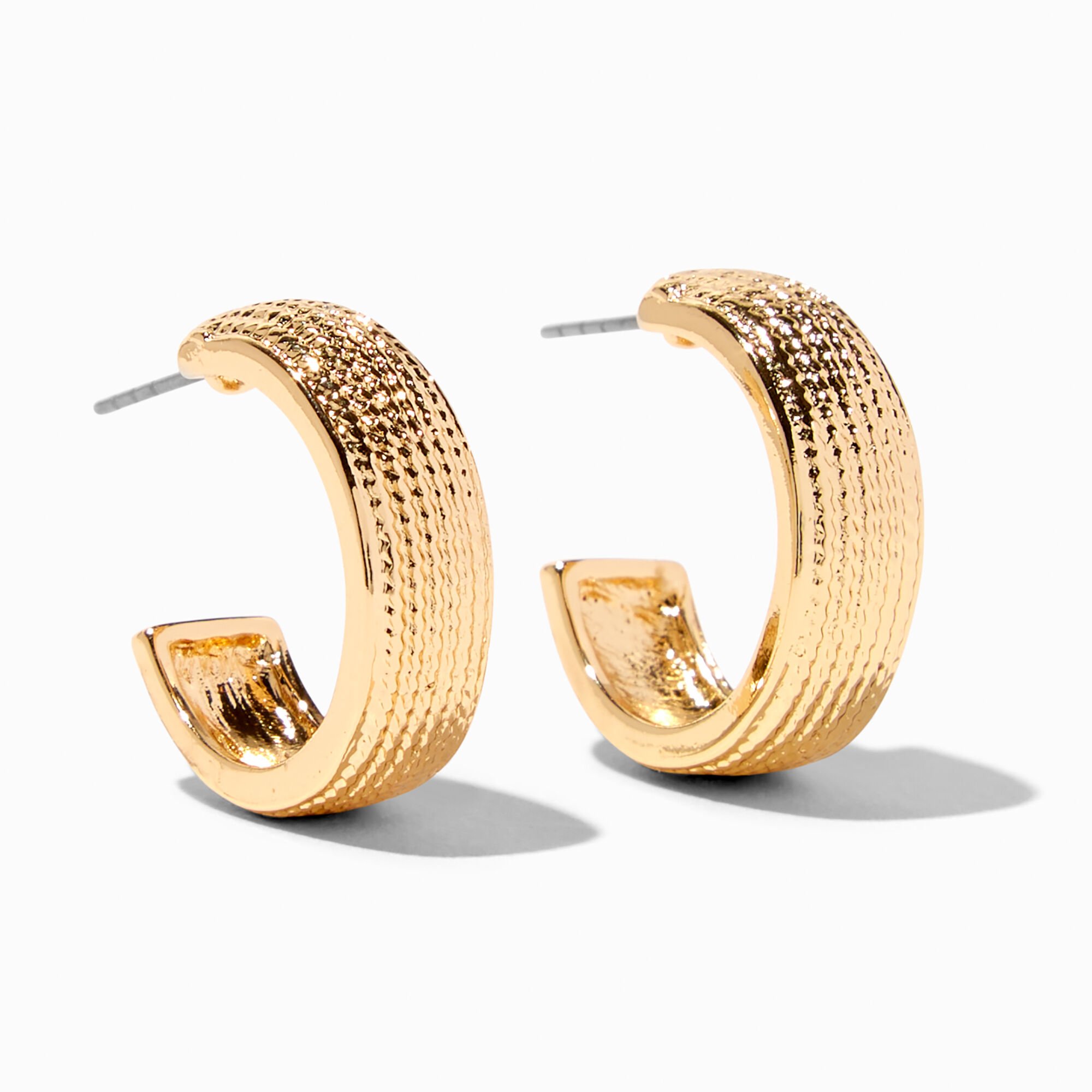 View Claires Tone Tire Print 20MM Hoop Earrings Gold information