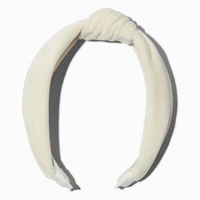 White Ribbed Velvet Knotted Headband,