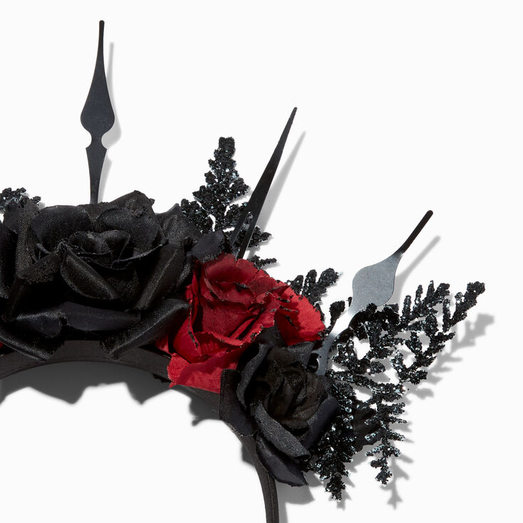 Black and Red Rose Floral Spiked Headband,
