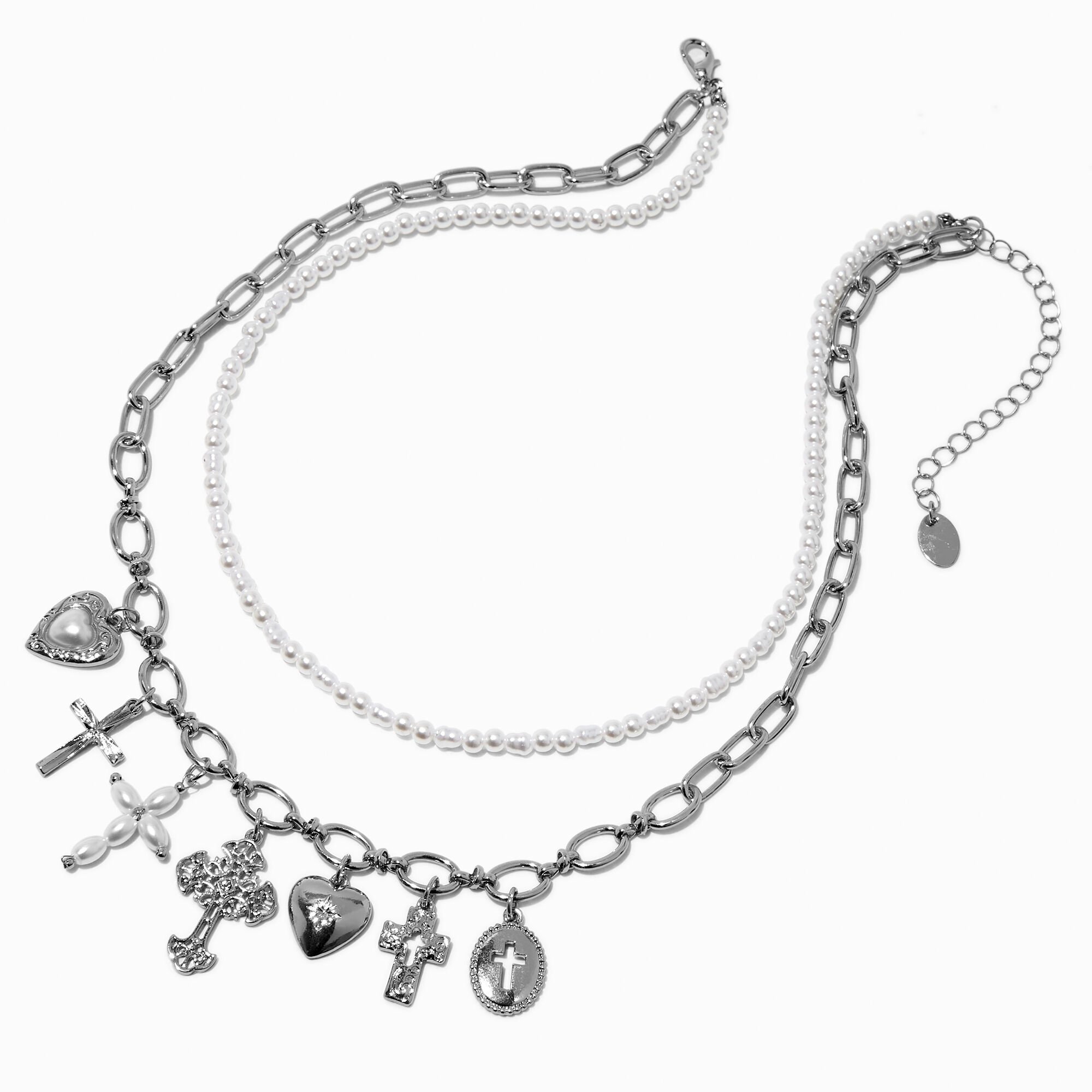 Cross & Pearl Multi-Strand Necklace,